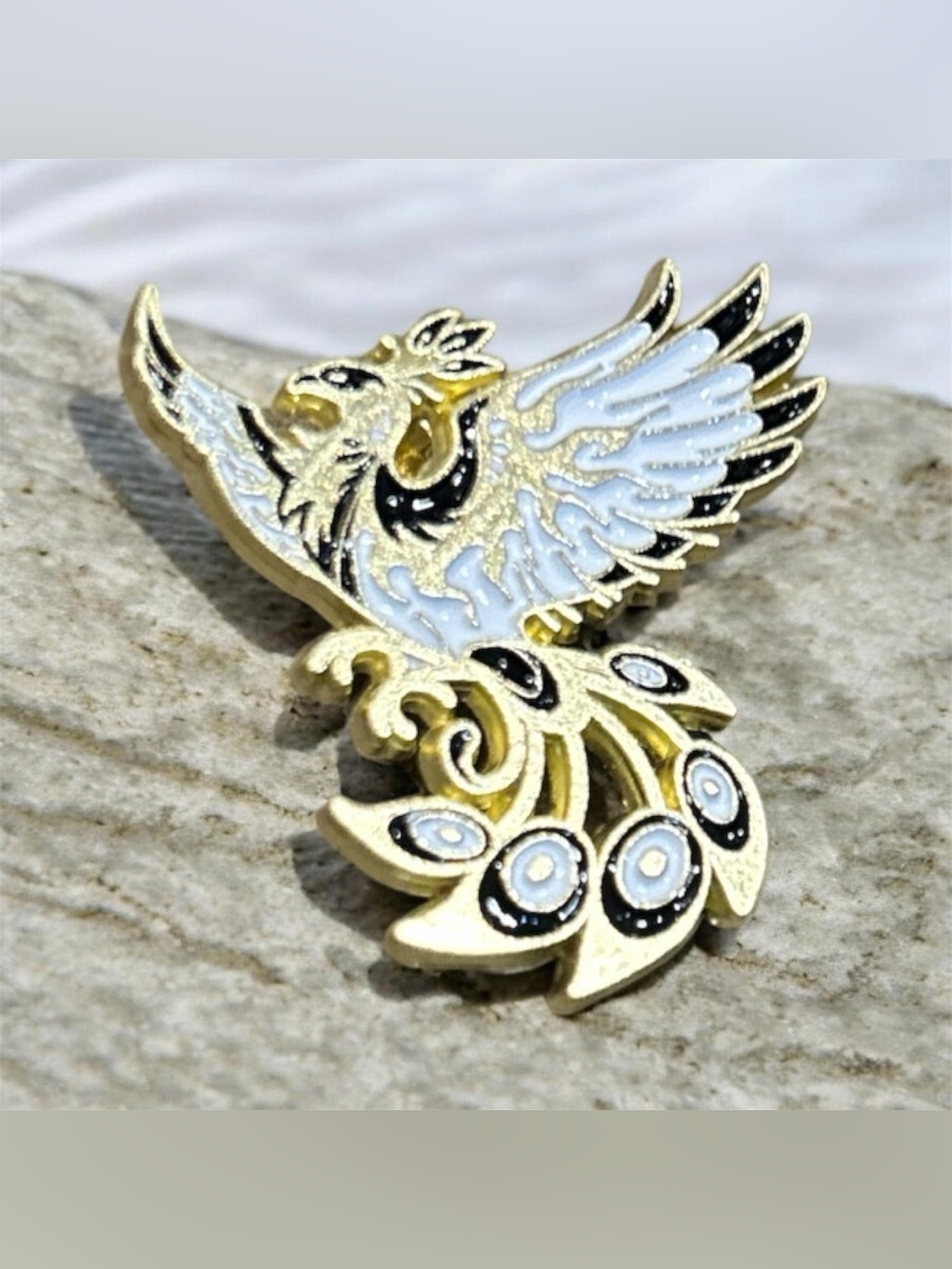 Gold & White Phoenix Brooch Pin -Women's Jewelry